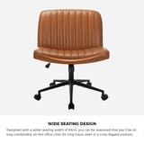 Oikiture Mid Back Office Chair Wide Seat with Wheels Leather Brown - Side View