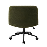 Oikiture Mid Back Armless Office Chair Wide Seat with Wheels Sherpa Green - Close-Up Angle
