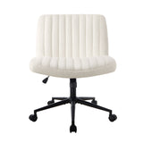 Oikiture Mid Back Office Chair Wide Seat with Wheels Sherpa White - Low Angle