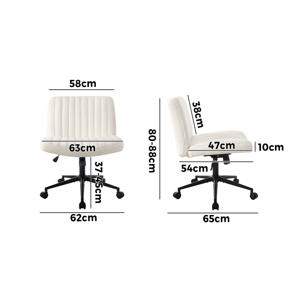 Oikiture Mid Back Office Chair Wide Seat with Wheels Sherpa White