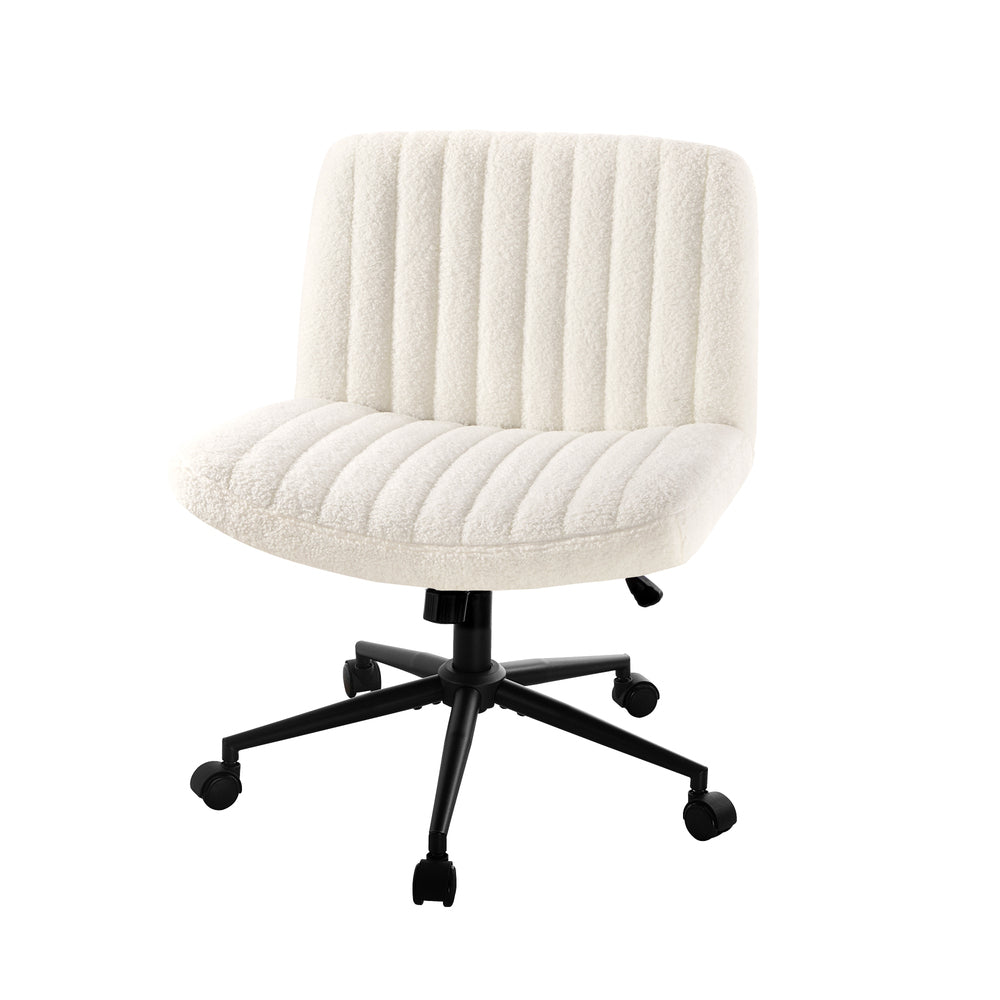 Oikiture Mid Back Office Chair Wide Seat with Wheels Sherpa White