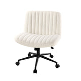 Oikiture Mid Back Office Chair Wide Seat with Wheels Sherpa White - Rear View