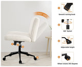 Oikiture Mid Back Office Chair Wide Seat with Wheels Sherpa White