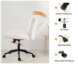 Oikiture Mid Back Office Chair Wide Seat with Wheels Sherpa White - Extra Image