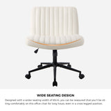Oikiture Mid Back Office Chair Wide Seat with Wheels Sherpa White