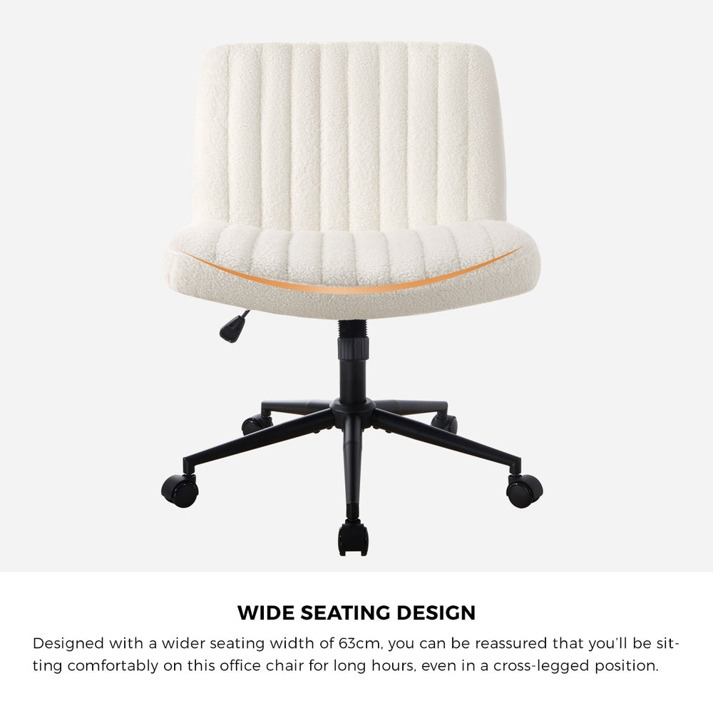 Oikiture Mid Back Office Chair Wide Seat with Wheels Sherpa White