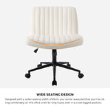 Oikiture Mid Back Office Chair Wide Seat with Wheels Sherpa White - 45-Degree Angle