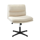 Oikiture Mid Back Armless Office Chair Wide Seat Linen Beige