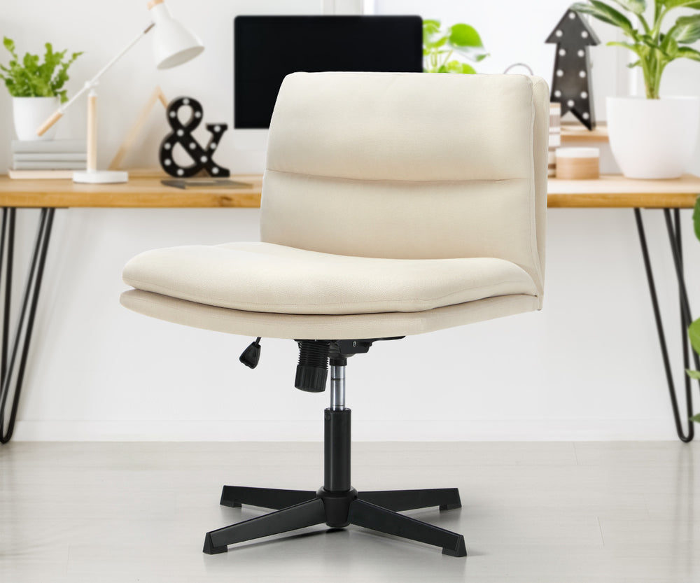 Oikiture Mid Back Armless Office Chair Wide Seat Linen Beige