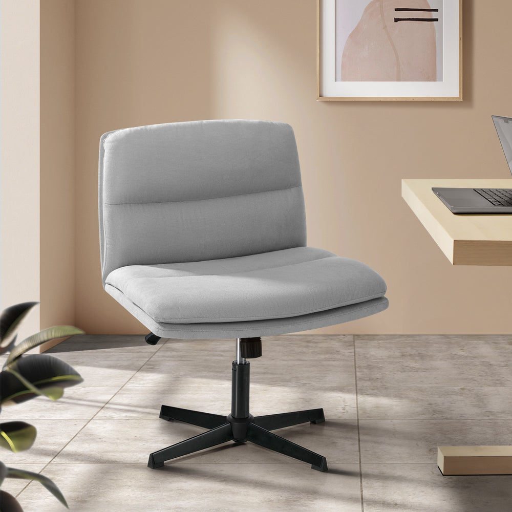 Oikiture Mid Back Armless Office Chair Wide Seat Linen Grey