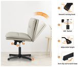 Oikiture Mid Back Armless Office Chair Wide Seat Leather Beige - 45-Degree Angle