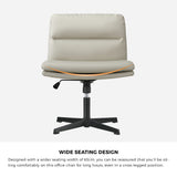 Oikiture Mid Back Armless Office Chair Wide Seat Leather Beige