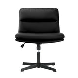 Oikiture Mid Back Armless Office Chair Wide Seat Leather Black