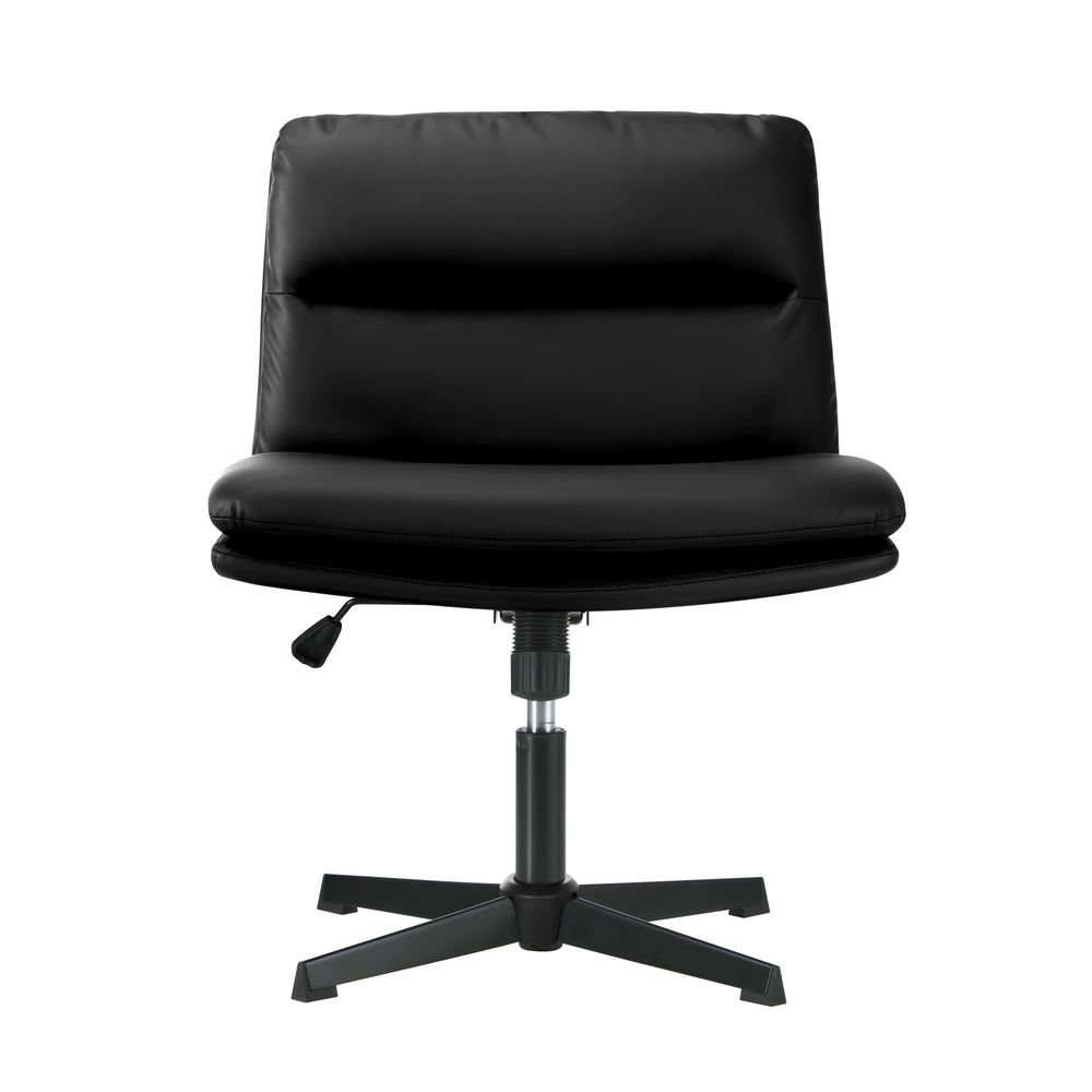 Oikiture Mid Back Armless Office Chair Wide Seat Leather Black