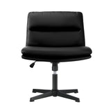Oikiture Mid Back Armless Office Chair Wide Seat Leather Black - Extra Image