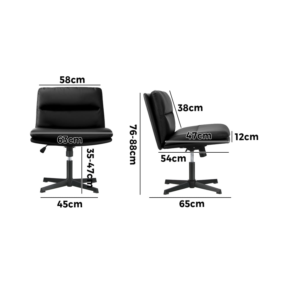 Oikiture Mid Back Armless Office Chair Wide Seat Leather Black