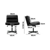 Oikiture Mid Back Armless Office Chair Wide Seat Leather Black - Close-Up Angle