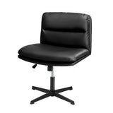 Oikiture Mid Back Armless Office Chair Wide Seat Leather Black