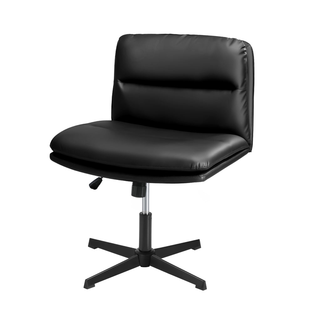 Oikiture Mid Back Armless Office Chair Wide Seat Leather Black