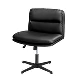 Oikiture Mid Back Armless Office Chair Wide Seat Leather Black - Rear View