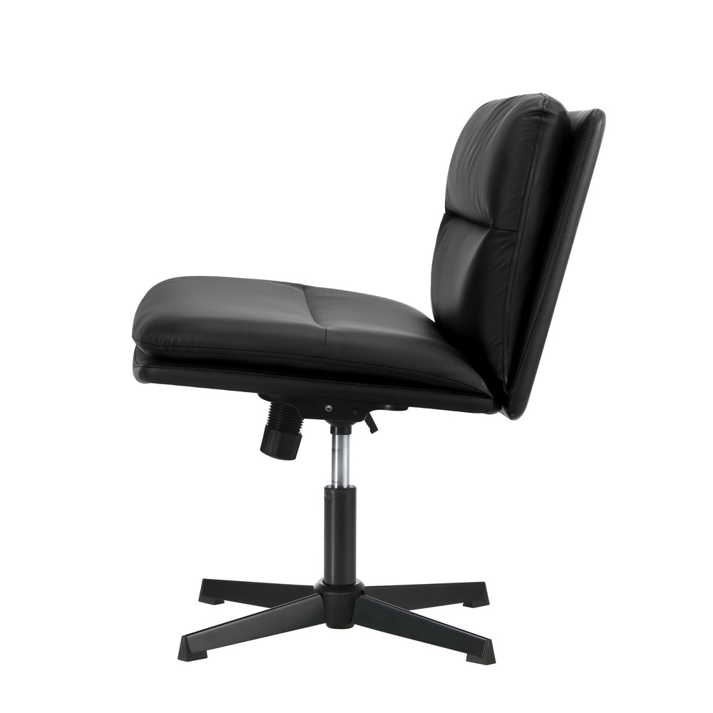Oikiture Mid Back Armless Office Chair Wide Seat Leather Black