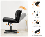 Oikiture Mid Back Armless Office Chair Wide Seat Leather Black