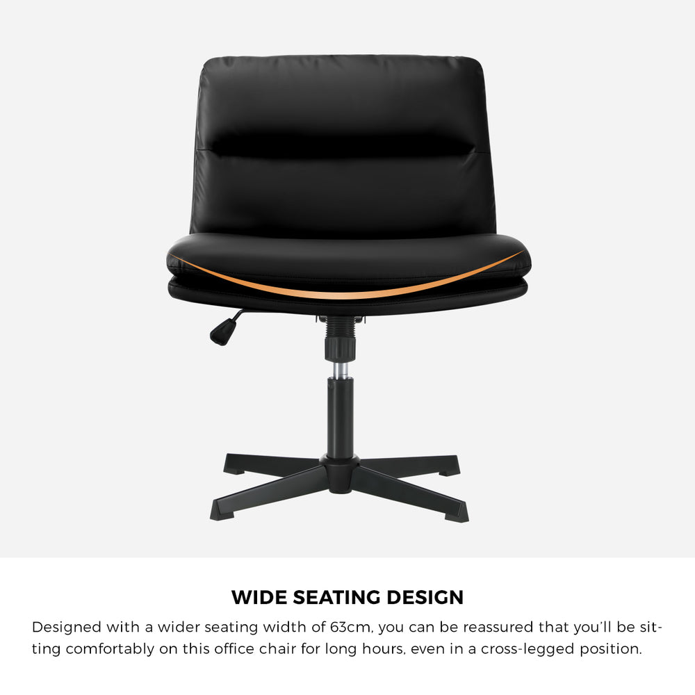 Oikiture Mid Back Armless Office Chair Wide Seat Leather Black