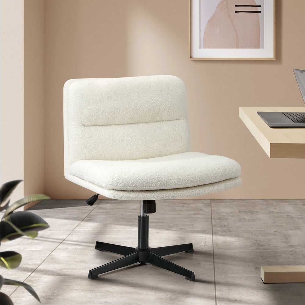 Oikiture Mid Back Armless Office Chair Wide Seat Boucle White