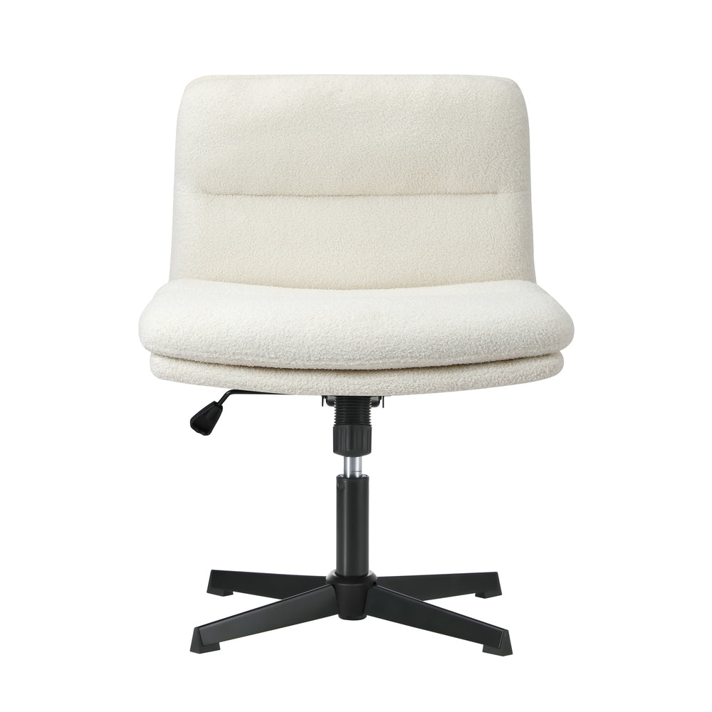 Oikiture Mid Back Armless Office Chair Wide Seat Boucle White