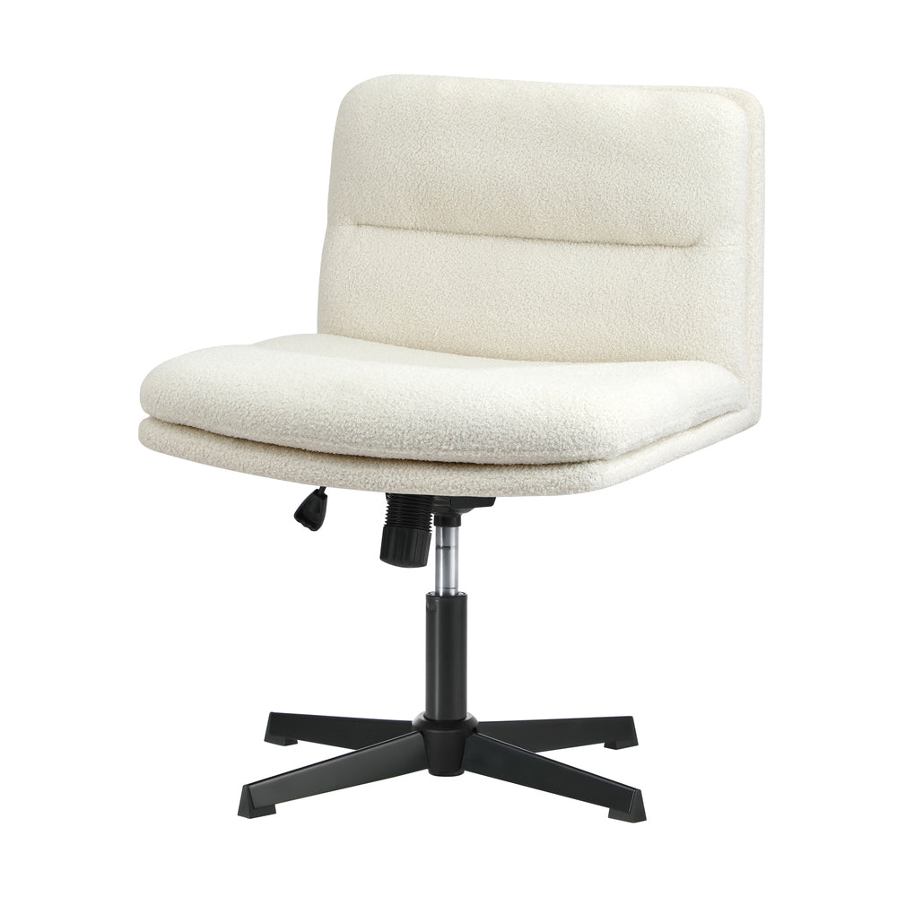 Oikiture Mid Back Armless Office Chair Wide Seat Boucle White