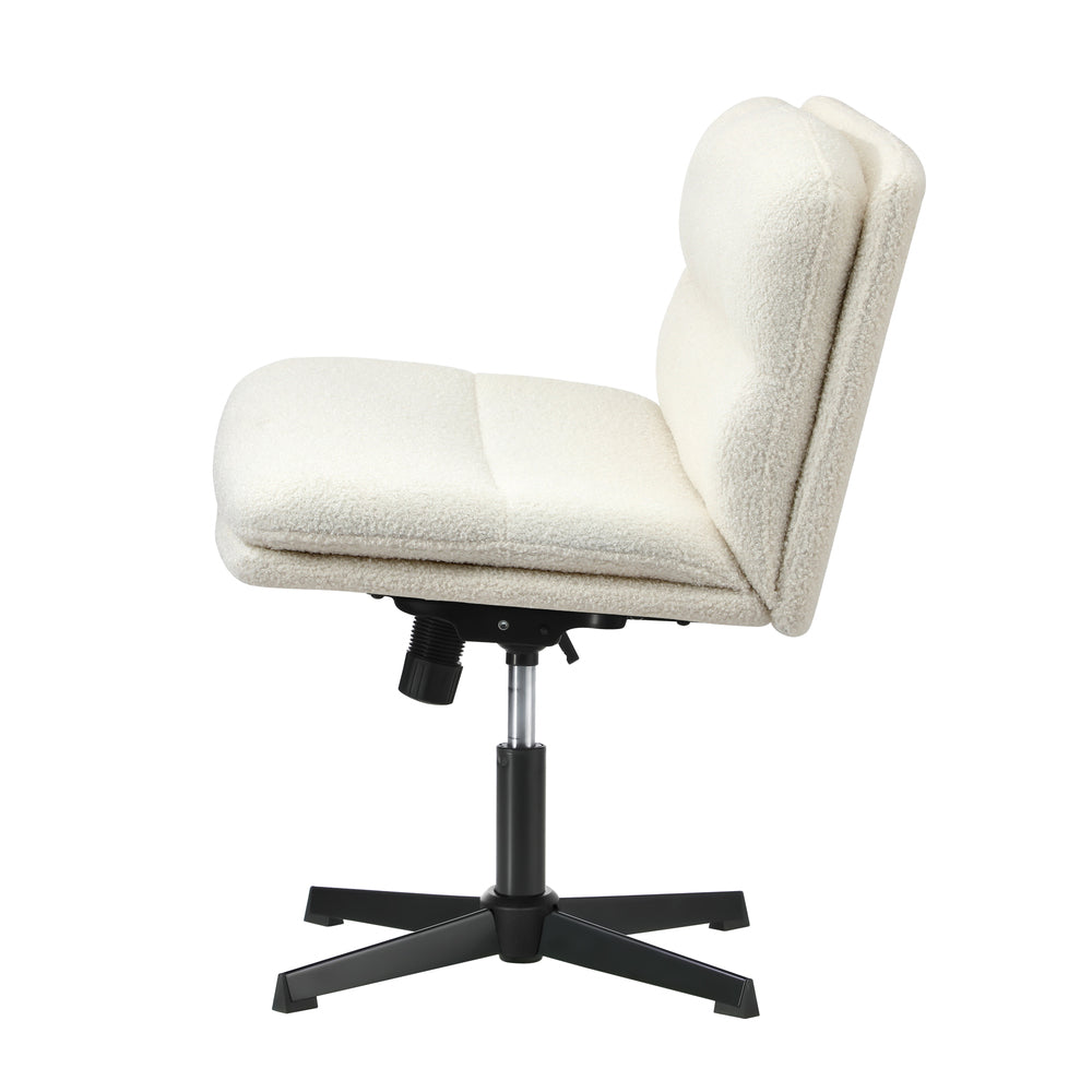 Oikiture Mid Back Armless Office Chair Wide Seat Boucle White