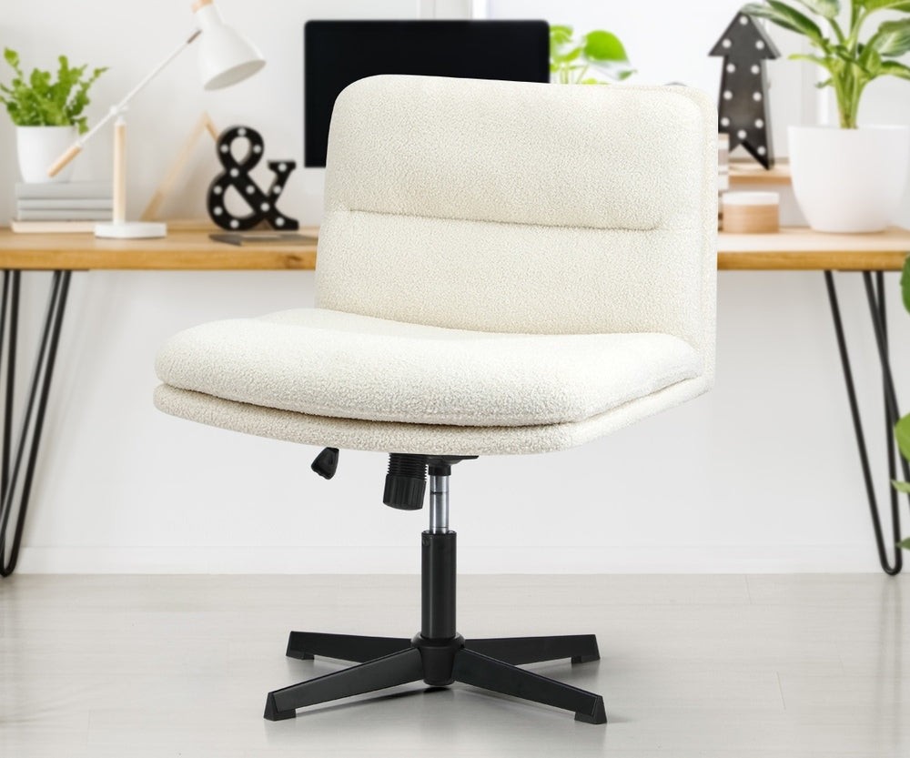 Oikiture Mid Back Armless Office Chair Wide Seat Boucle White