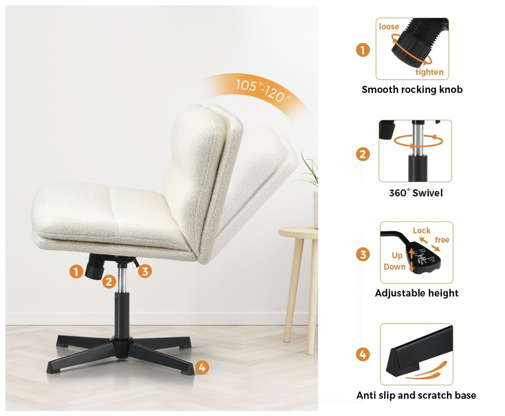 Oikiture Mid Back Armless Office Chair Wide Seat Boucle White