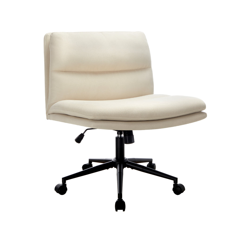 Oikiture Mid Back Office Chair Wide Seat Linen Beige with Wheels