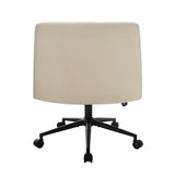 Oikiture Mid Back Office Chair Wide Seat Linen Beige with Wheels - Low Angle