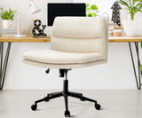 Oikiture Mid Back Office Chair Wide Seat Linen Beige with Wheels