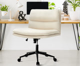 Oikiture Mid Back Office Chair Wide Seat Linen Beige with Wheels - Front View