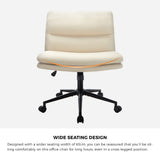 Oikiture Mid Back Office Chair Wide Seat Linen Beige with Wheels
