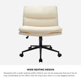 Oikiture Mid Back Office Chair Wide Seat Linen Beige with Wheels - Extra Image