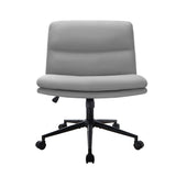 Oikiture Mid Back Office Chair Wide Seat Linen Grey with Wheels