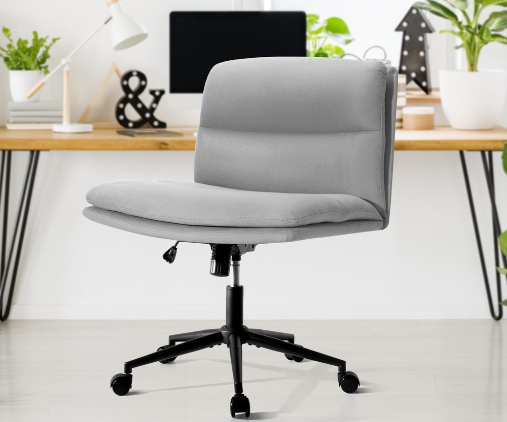 Oikiture Mid Back Office Chair Wide Seat Linen Grey with Wheels