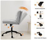 Oikiture Mid Back Office Chair Wide Seat Linen Grey with Wheels