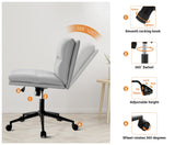 Oikiture Mid Back Office Chair Wide Seat Linen Grey with Wheels - Low Angle