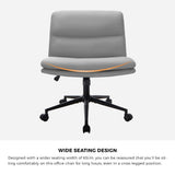 Oikiture Mid Back Office Chair Wide Seat Linen Grey with Wheels