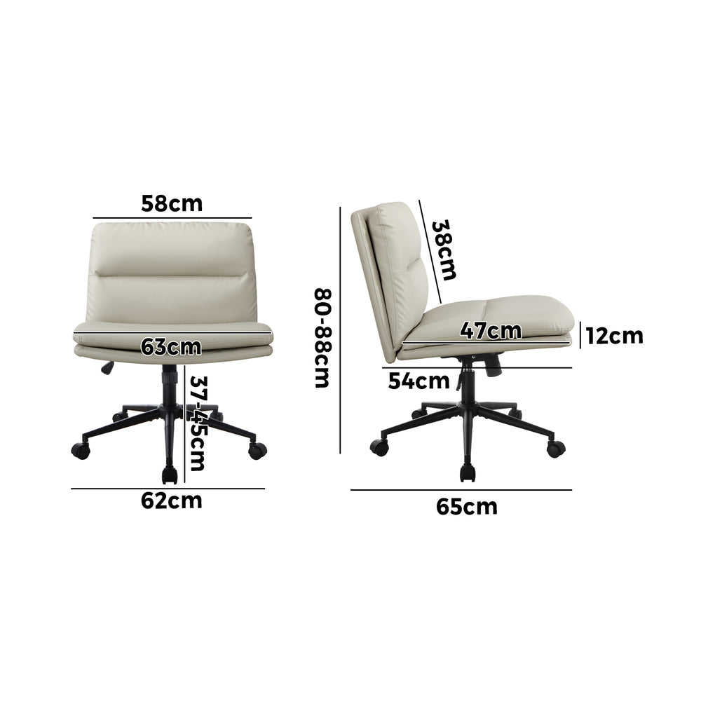 Oikiture Mid Back Office Chair Wide Seat Leather Beige with Wheels