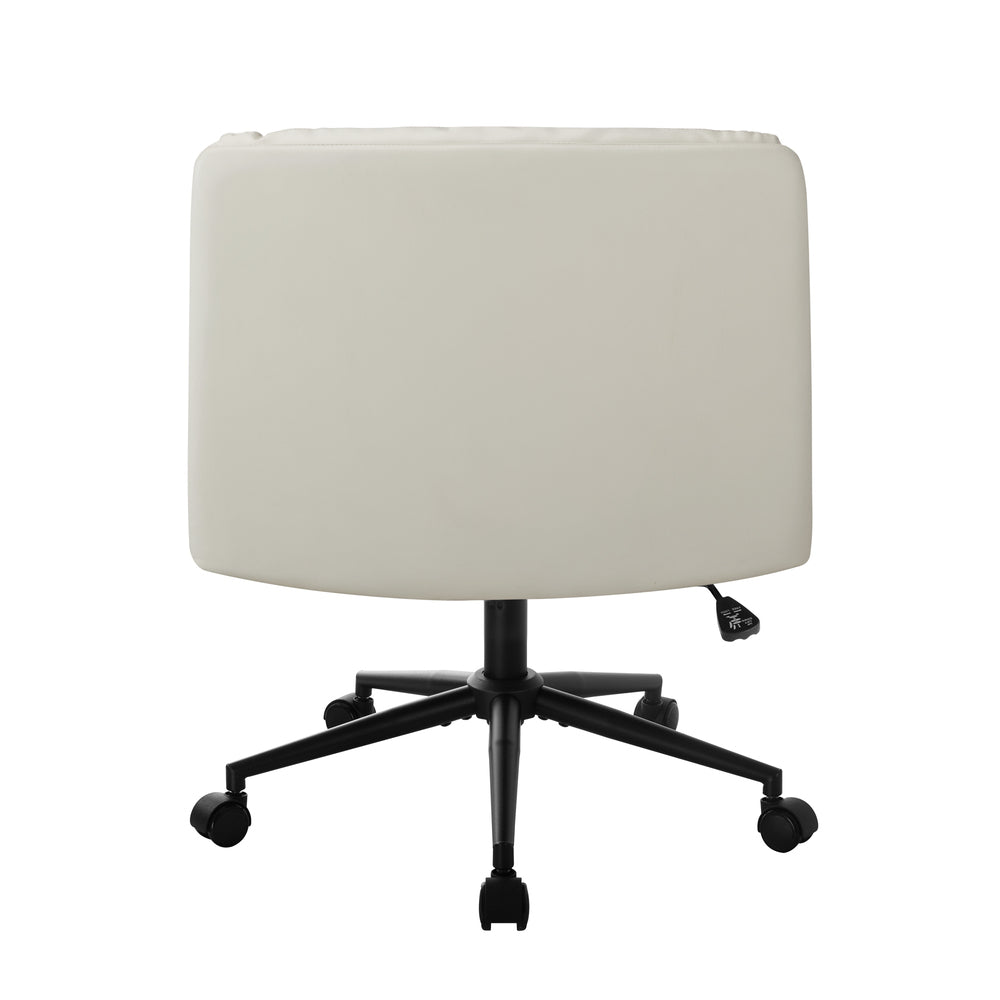 Oikiture Mid Back Office Chair Wide Seat Leather Beige with Wheels