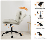 Oikiture Mid Back Office Chair Wide Seat Leather Beige with Wheels