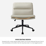 Oikiture Mid Back Office Chair Wide Seat Leather Beige with Wheels