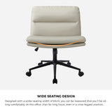 Oikiture Mid Back Office Chair Wide Seat Leather Beige with Wheels - Rear View