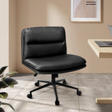 Oikiture Mid Back Office Chair Wide Seat Leather Black with Wheels - Top-Down View